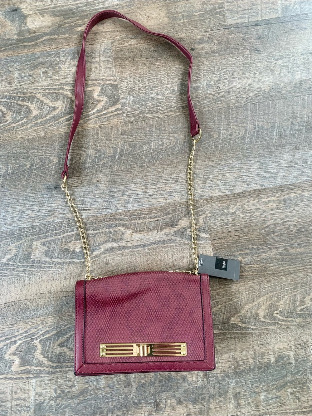 Mossimo Faux Chic Snakeskin Maroon Chain Strap Crossbody Bag NWT
